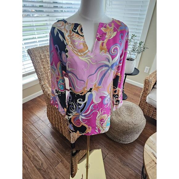 Coldwater Creek 100% Paisley Wave Tunic Blouse Women's S NWT - Picture 1 of 9